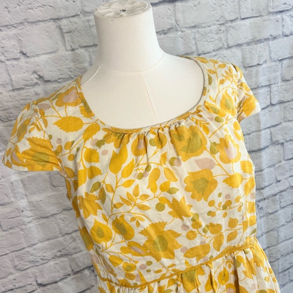 Boden Floral Dress 100% Linen Yellow & White Garden Girly Geek Chic Nerd - Picture 6 of 12